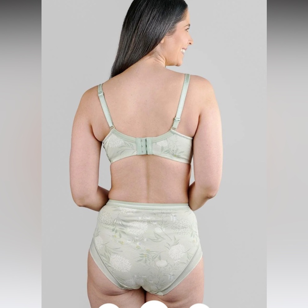 Julie May Bra & Briefs - 36B Medium - Soft Green Floral Organic Cotton & Silk - Picture 2 of 9